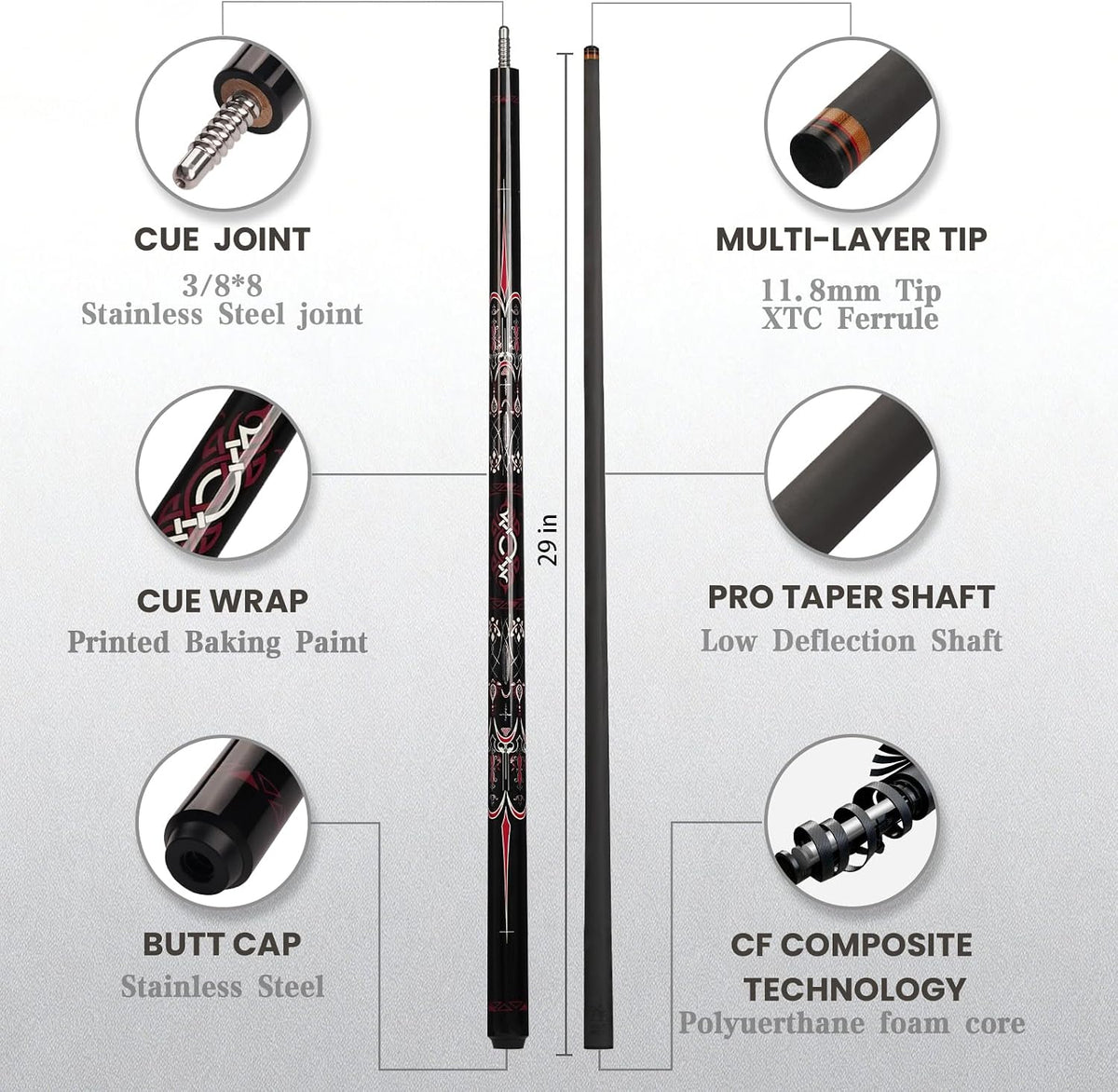 BlkCueShark - Carbon Fiber Pool Cue - CL02