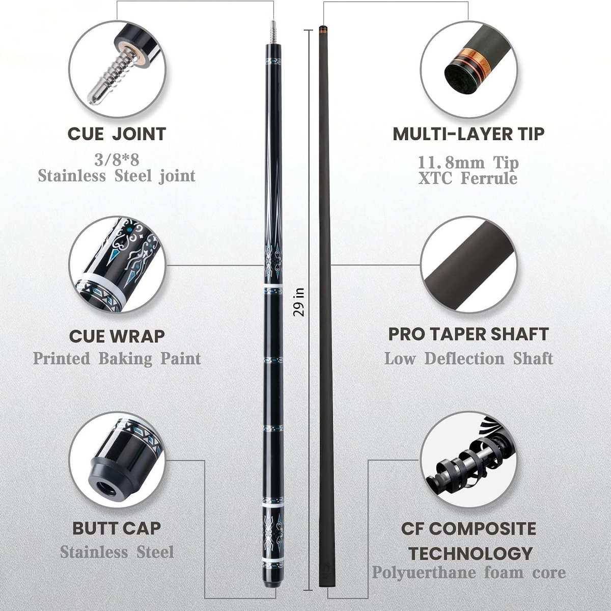 BlkCueShark - Carbon Fiber Pool Cue - U8