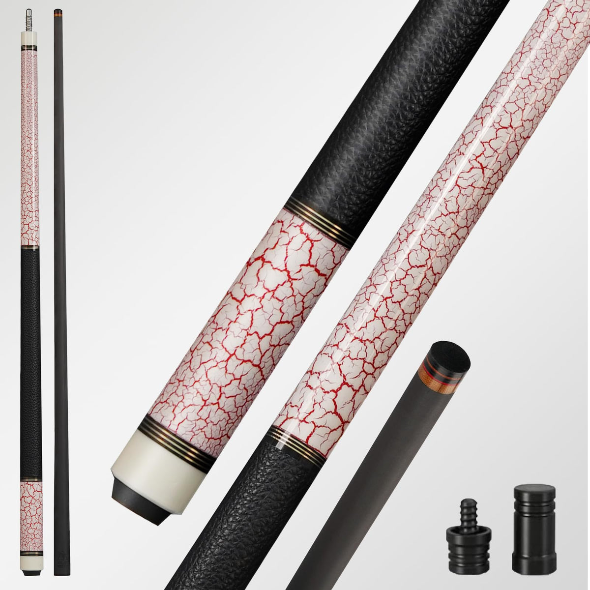 Carbon Fiber Pool Cue - Red Crack on White Ground