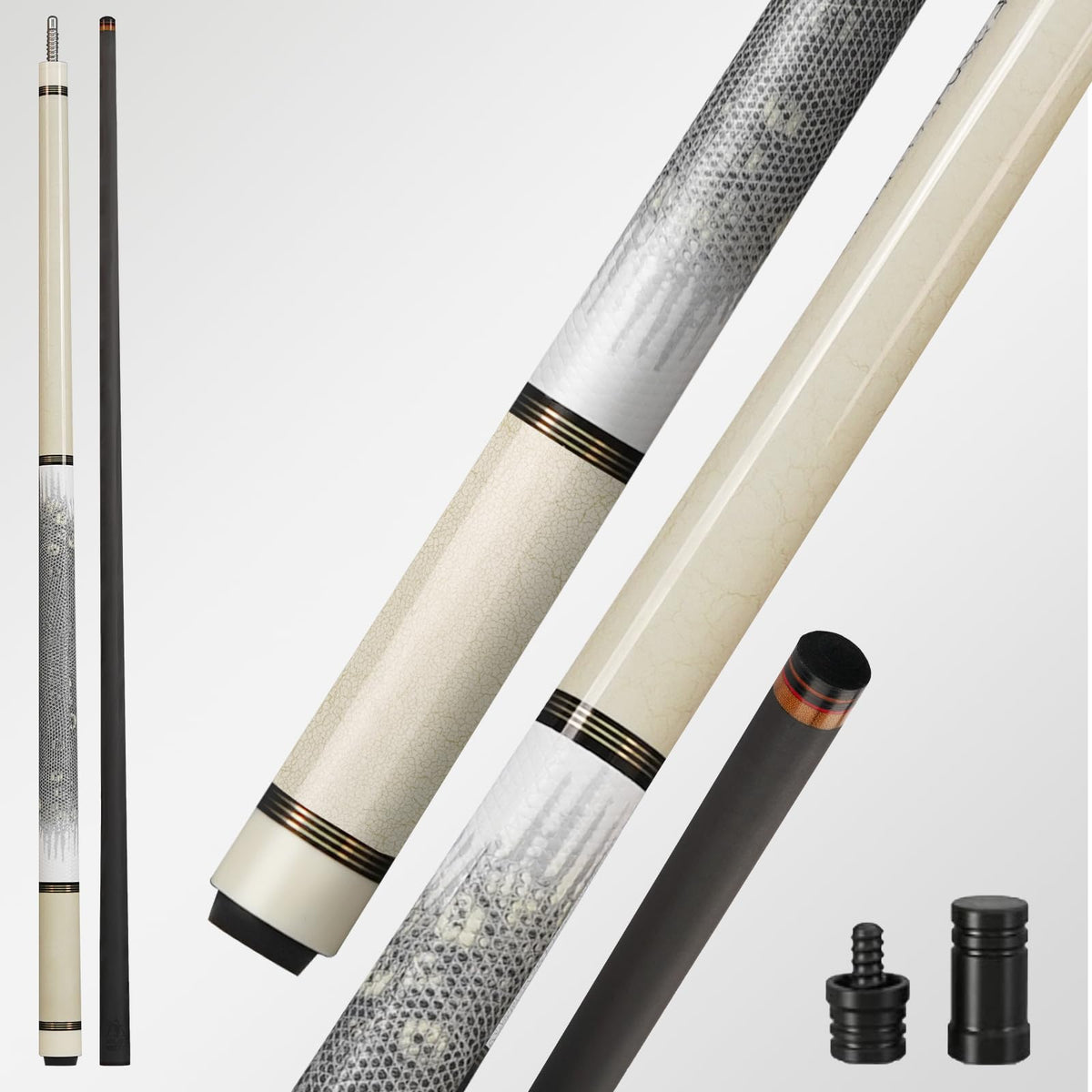 Carbon Fiber Pool Cue - Golden Cracks on Background