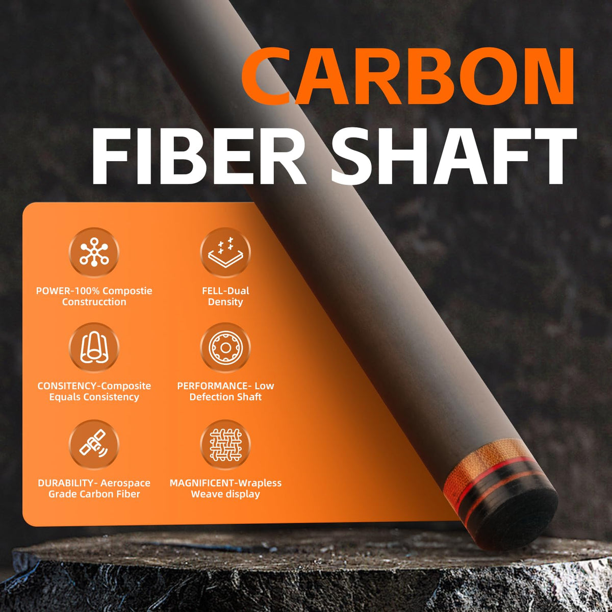 BlkCueShark - 29" Carbon Pool Cue Shaft (Single)