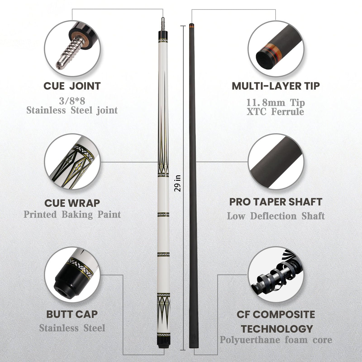 BlkCueShark - Carbon Fiber Pool Cue - U1