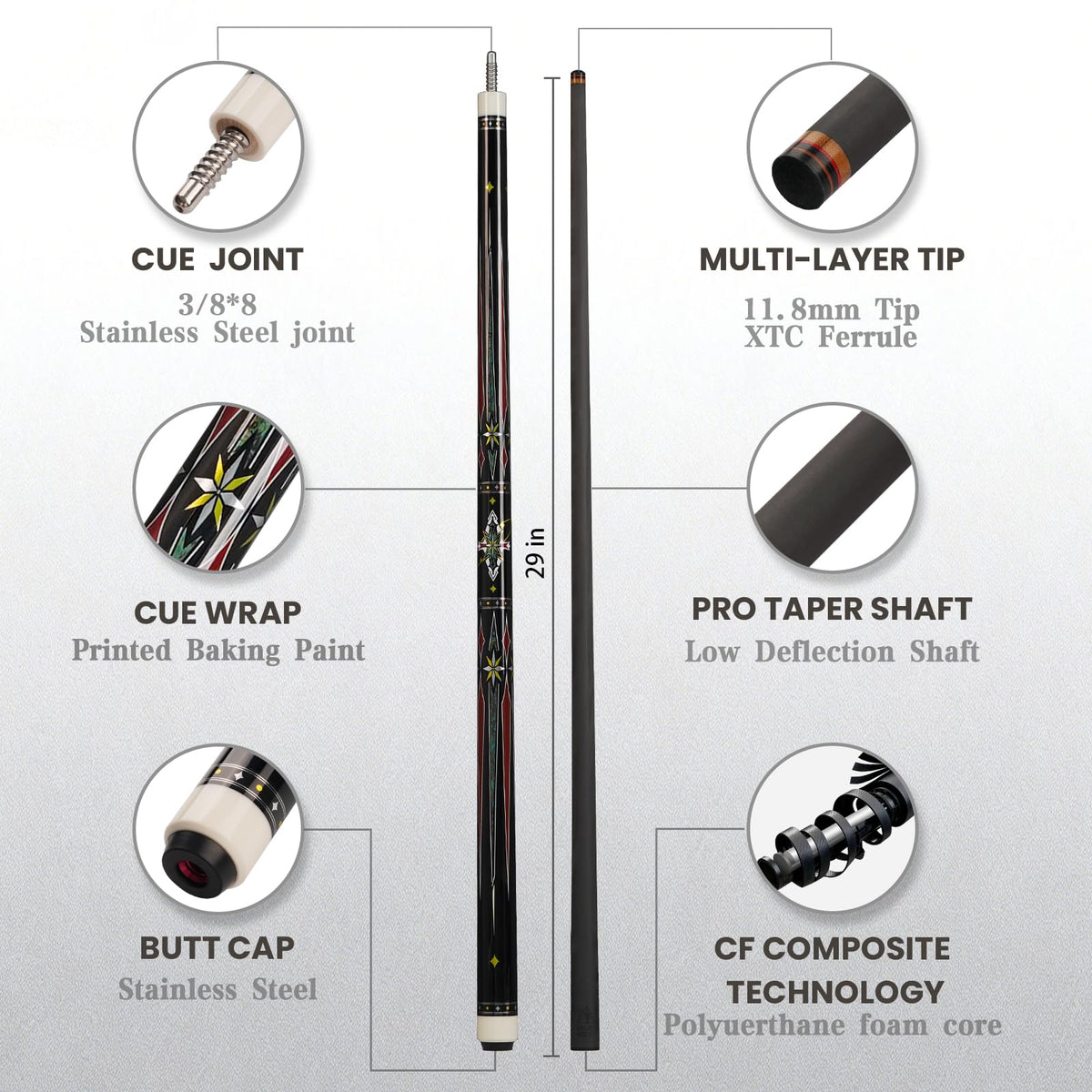 BlkCueShark - Carbon Fiber Pool Cue - F2