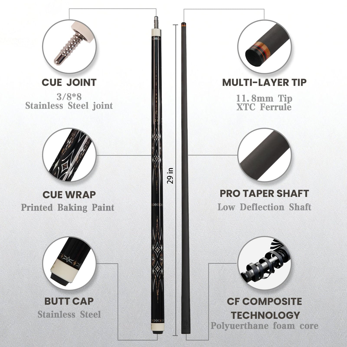 BlkCueShark -  Carbon Fiber Pool Cue - U4