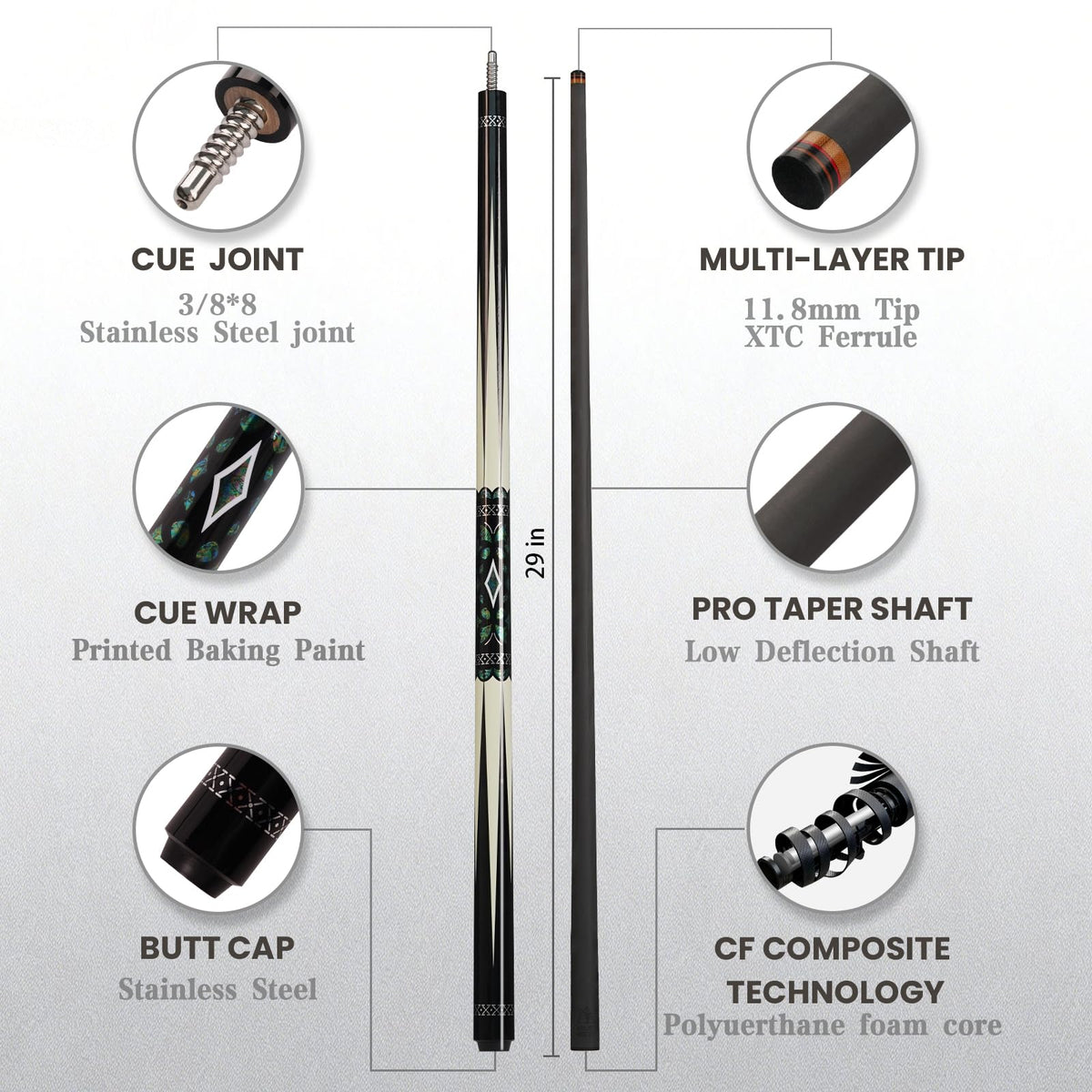 BlkCueShark - Carbon Fiber Pool Cue - F8