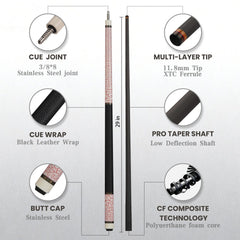 Carbon Fiber Pool Cue - Red Crack on White Ground