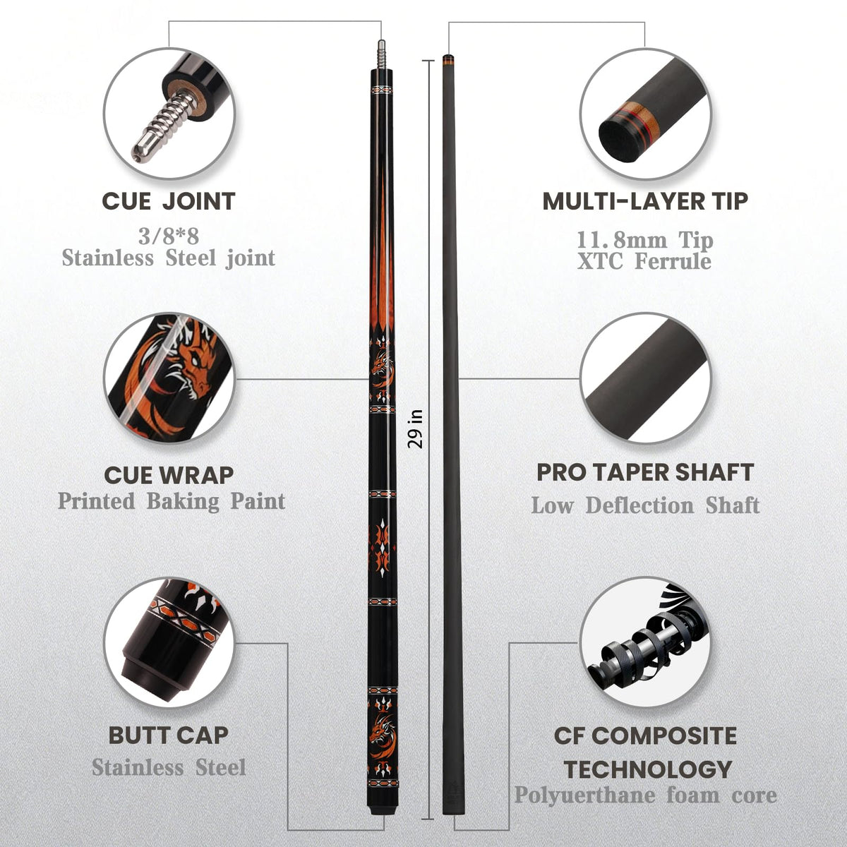 BlkCueShark - Carbon Fiber Pool Cue - Dragon