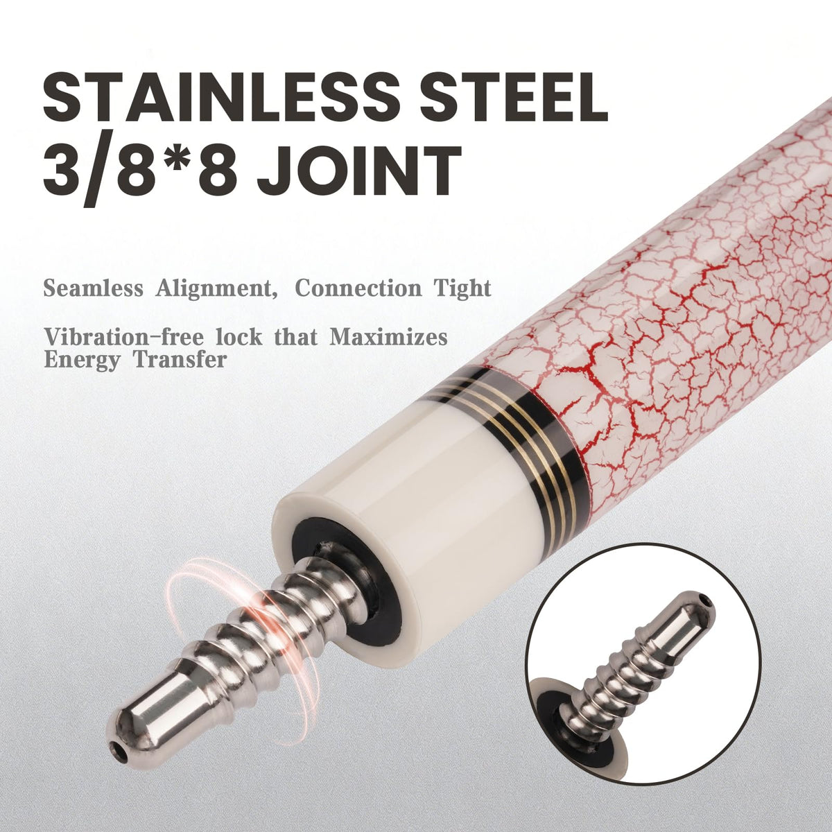 Carbon Fiber Pool Cue - Red Crack on White Ground